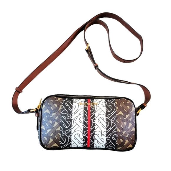 Burberry Handbags - BURBERRY  Mini Monogram Stripe E-Canvas Camera Bag, Brown